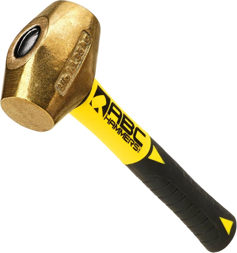 ABC Hammers Brass Drilling Hammer - 3 lb. Non-Sparking Hammer with 8" Fiberglass Handle & Double Faced Head - ABC3BFS - Image 1
