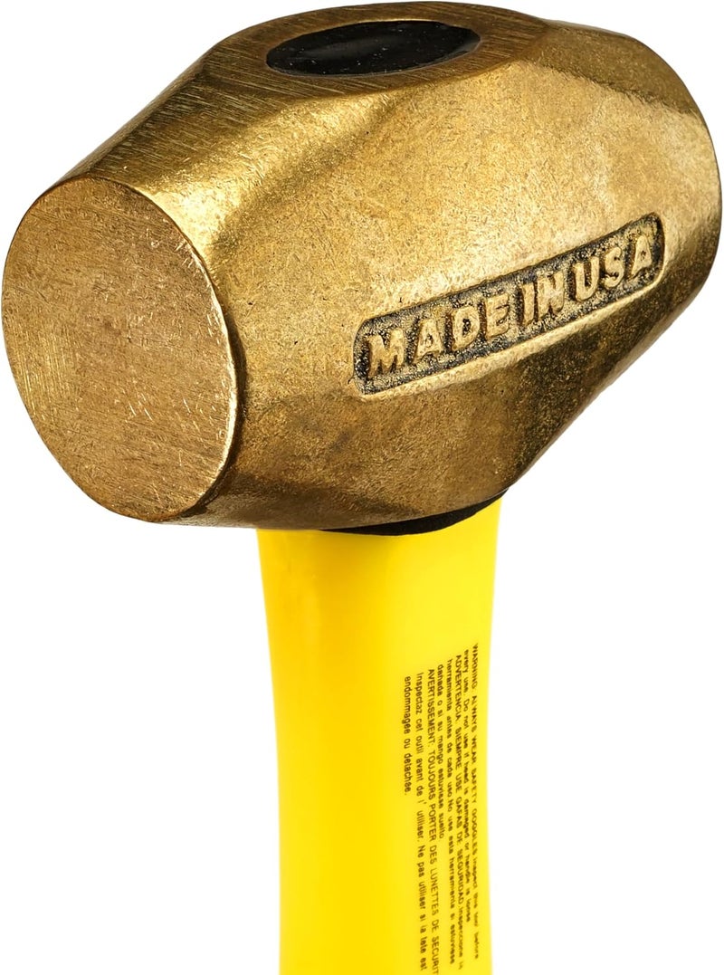 ABC Hammers Brass Drilling Hammer - 3 lb. Non-Sparking Hammer with 8" Fiberglass Handle & Double Faced Head - ABC3BFS - Image 2