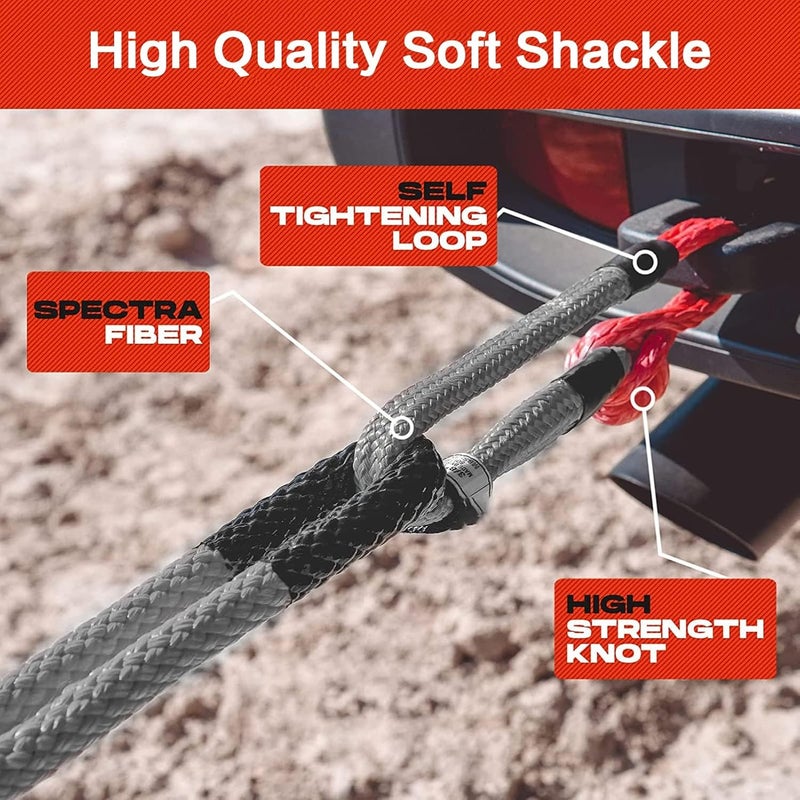 TDOO 1"*30' Gray Car Tow Rope (33000 lbs) with 2 Shackle Ropes|15 Tons 9 Meters Kinetic recovery Rope|4x4 Drive Pickup Truck, SUV, ATV Off Road Heavy Duty Recovery Kit - Image 3