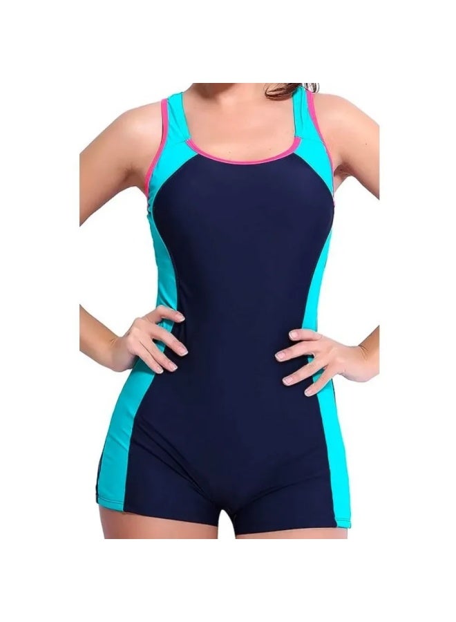 Women's One-piece Swimsuit Conservative Flat-angle Hot Spring Professional Stitching Swimsuit European And American Hot Swimsuit-Color:navy Blue Red- - Image 2