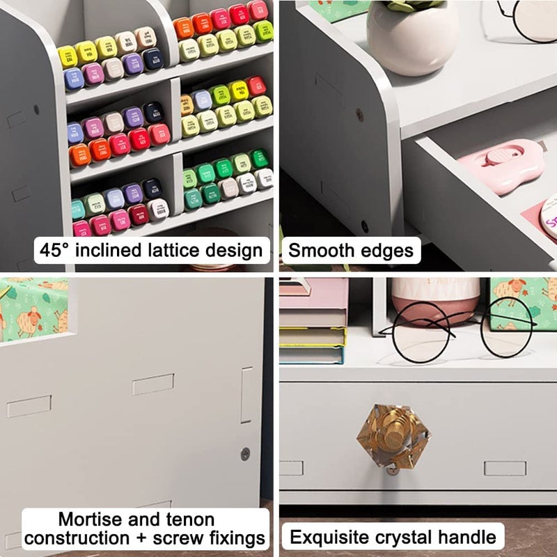 Hggzeg Desktop Pen Organizer, Stationary Organizer with Drawers and 2 File Holder, Art Supply Storage, Multi-Functional Pen Pencil Holder, for Home, Office and School - Image 4