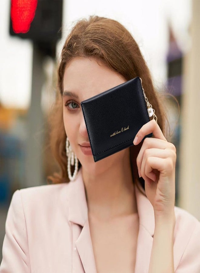 Sunwel Fashion محفظة صغيرة أنيقة من صن ويل فاشن مزينة بسلسلة، حاملة للنقود وبطاقات الائتمان ونافذة لبطاقة الهوية للنساء والفتيات (أسود) - Image 5