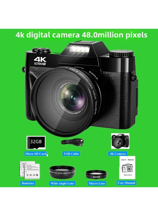 E-commerce Products 4K Digital Camera Ultra High Definition 48MP 3.0 Flip Screen With Wide Angle 4K Micro Single LED-Body Color:Standard Black +32 Card + Wide-angle Lens + Battery - Image 1