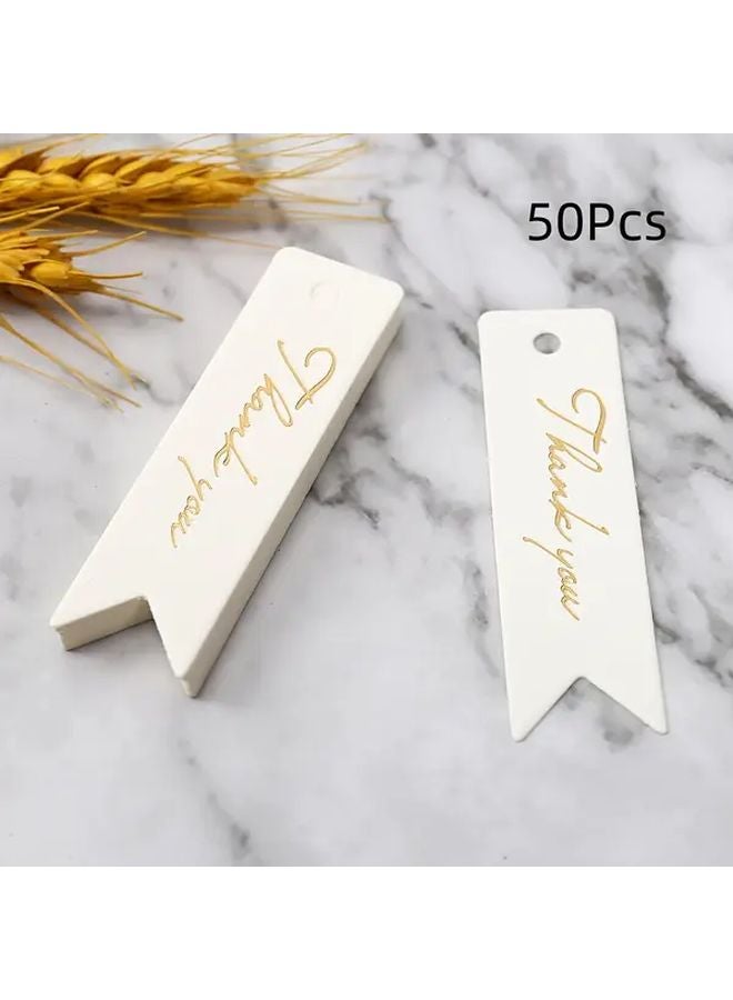 50pcs White Swallowtail Design Thank You Gift Tags Marbled Texture Golden Script - Image 1