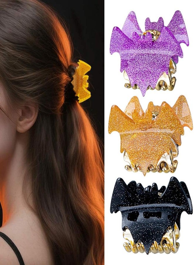 Outyua 3PCS Halloween Bat Hair Claw Clips Small Glitter Bat Wing Claw Clip Gothic Metal Hair Accessories for Women - Image 1