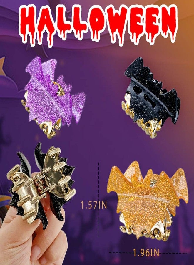 Outyua 3PCS Halloween Bat Hair Claw Clips Small Glitter Bat Wing Claw Clip Gothic Metal Hair Accessories for Women - Image 2