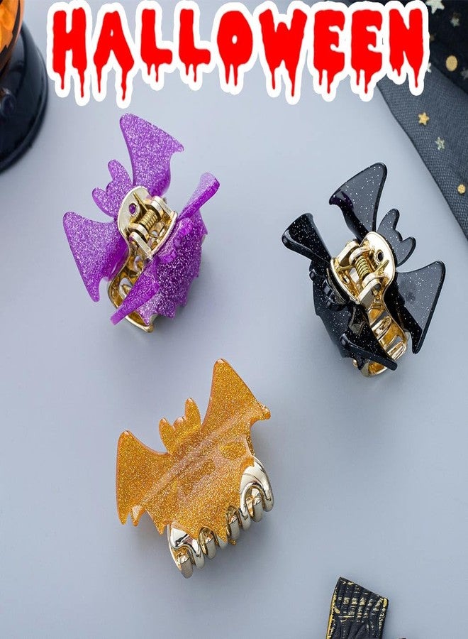 Outyua 3PCS Halloween Bat Hair Claw Clips Small Glitter Bat Wing Claw Clip Gothic Metal Hair Accessories for Women - Image 3