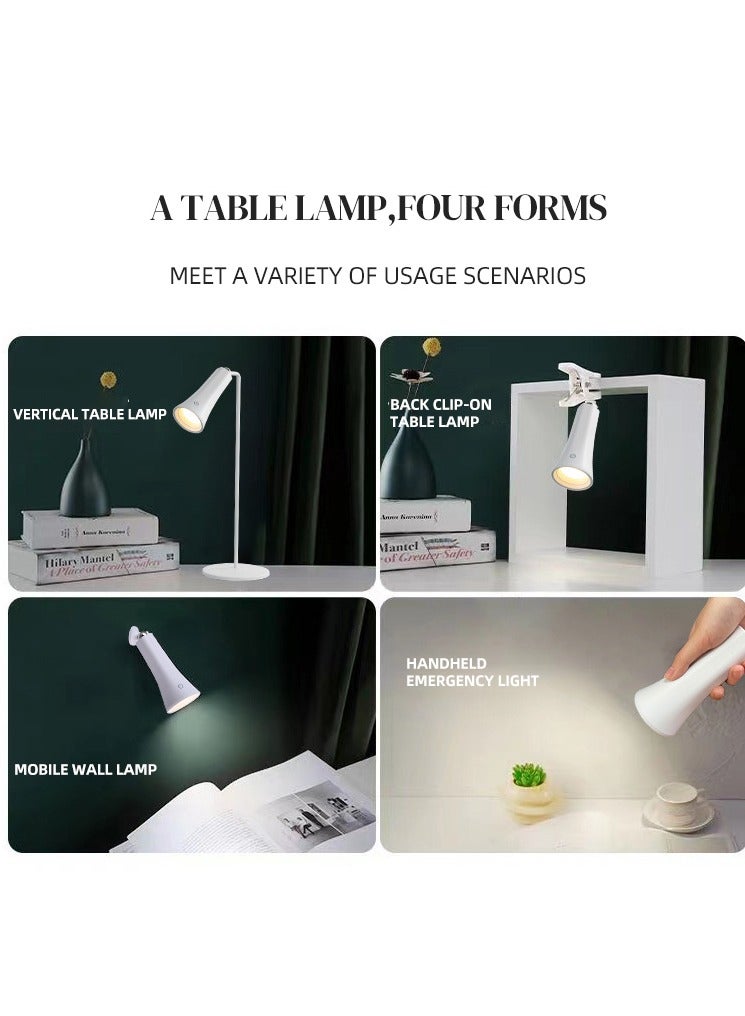 3 Modes Rechargeable LED Table Lamp with Magnet Swivel Joint, Touch Control, Adjustable Brightness, Color, 360° Angle, Can Become Desk Lamp, Clip Lamp, Wall Lamp, Flashlight, Portable Charger (White) - Image 2