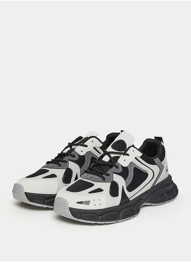 ستايلي Stitch Detail Contrast Panel Lace Up Chunky Sneakers