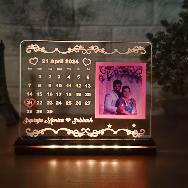 WEHATKE Anniversary Gift for Couple Special Customized LED Calendar Frame Romantic Personalized Gift for Him and Her Unique Wedding Gift Best Gift on Birthday Anniversary Special Days With battery Micro USB Charging - Image 1