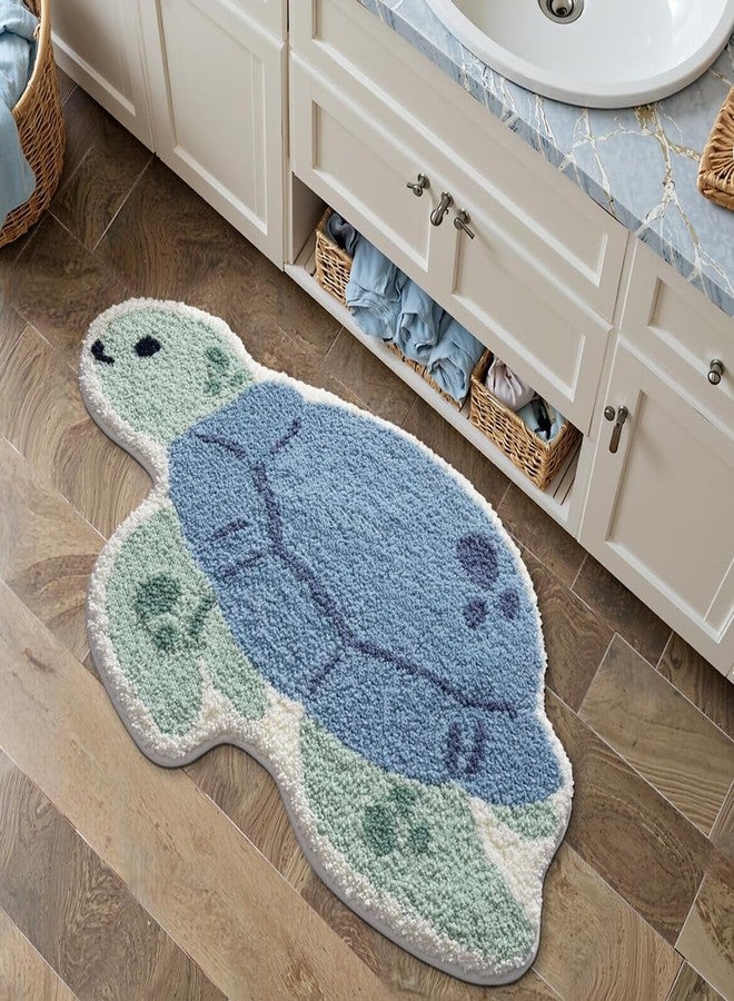 LUMI Cute Animal Bathroom Rugs, Plush Absorbent Bath Mats for Bathroom, Non-Slip Backing Washable Bath Mat, Ideal for Shower Sink Bathtub Room Decor, 20"x33", Blue Sea Turtle - Image 5