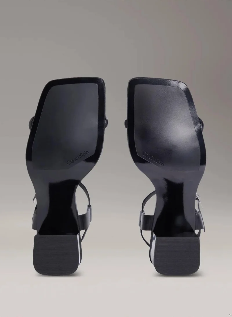 Calvin Klein Ck Black Leather Block Heel Sandals for Women | Best Price UAE