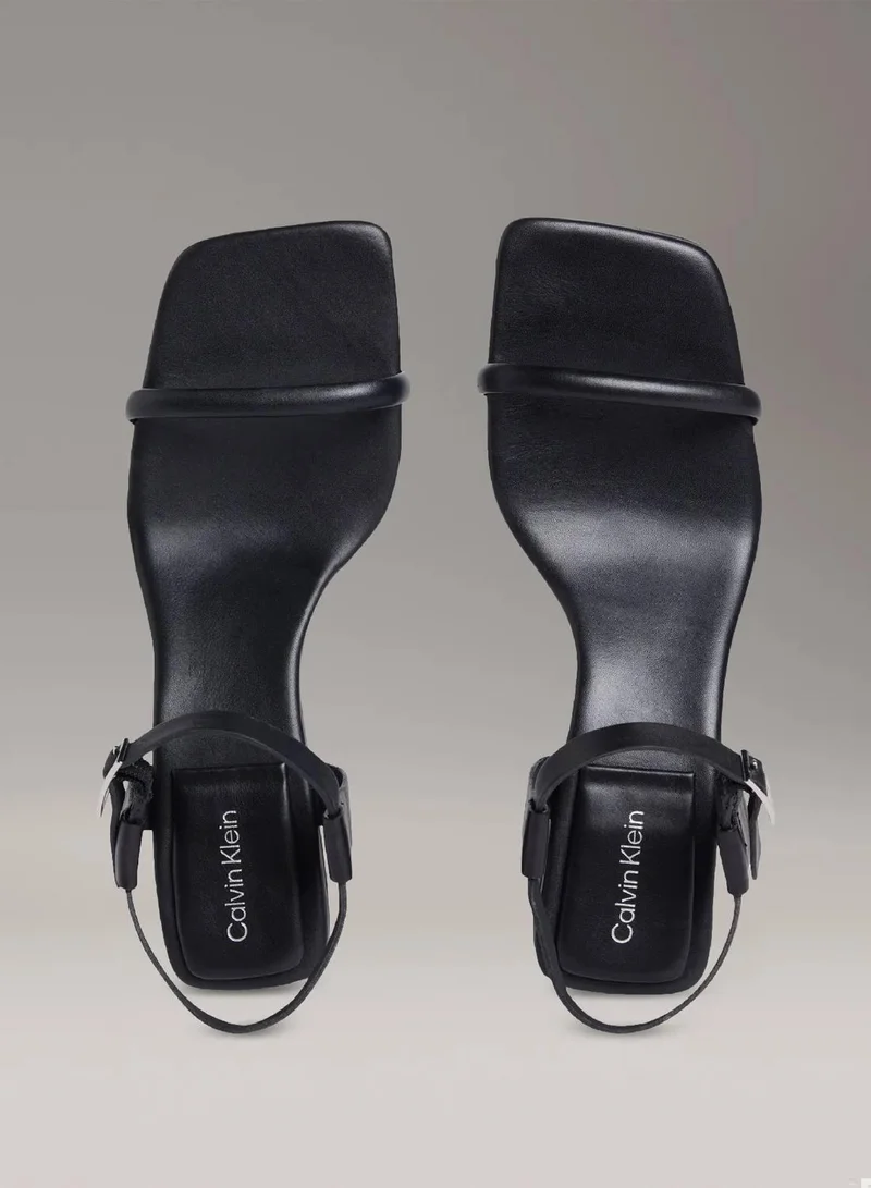 Calvin Klein Ck Black Leather Block Heel Sandals for Women | Best Price UAE