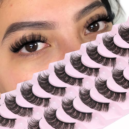 Losha Eyelashes DD Curl Russian Strip Lashes Wispy False Eyelashes that Like Lash Extensions 10 Pairs Soft Fake Lashes Pack D03 - Image 1