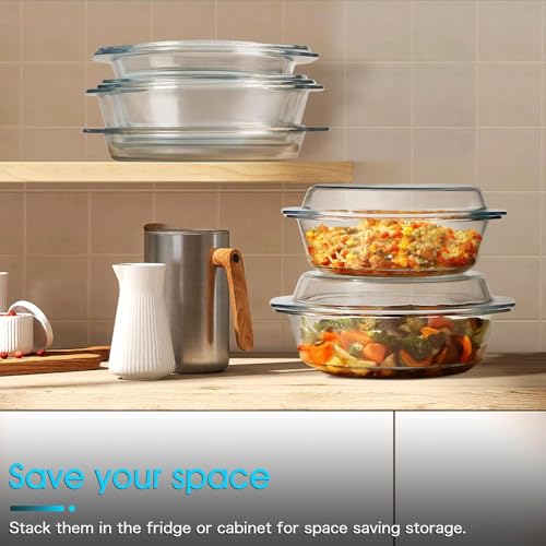 Femora Borosilicate Serving Bowl | 1 Year Warranty | Glass Casserole Set, Glass Bowl with Lid, Microwave Safe Set, Dishwasher and Freezer Safe, Deep Round (Pack of 2-2000ML) - Image 2