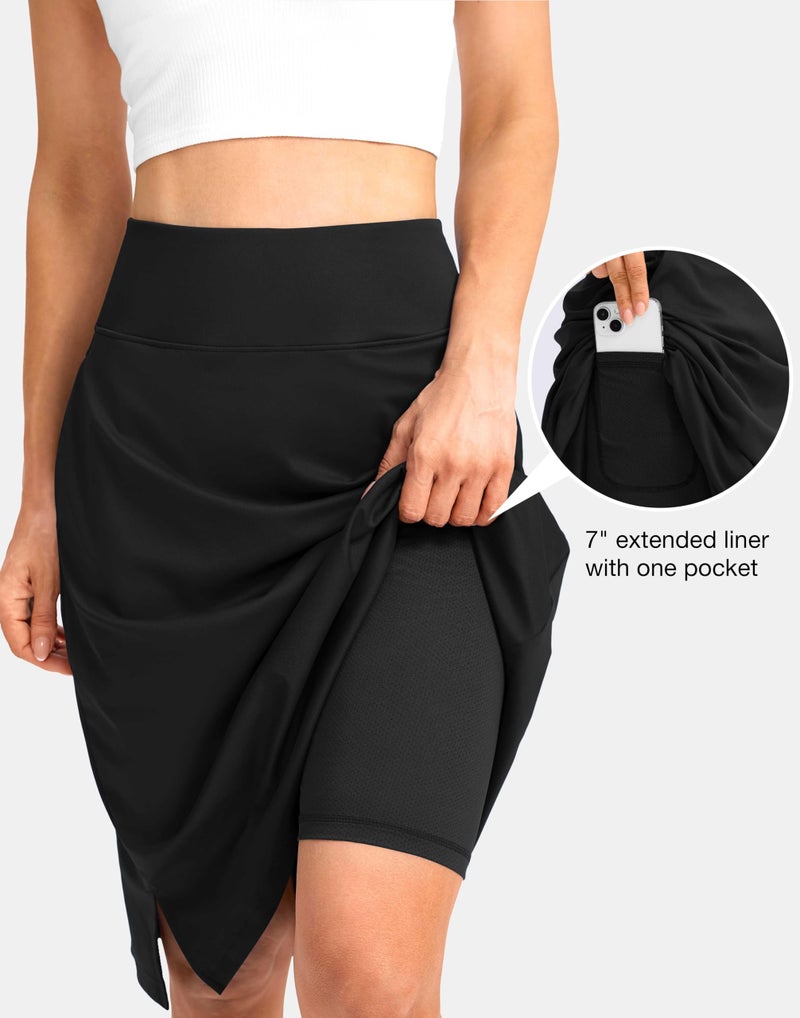 Viodia 25" Knee Length Long Skorts for Women with Pockets Dressy Casual Midi Skort Summer Travel Modest Skirts Black XL - Image 5