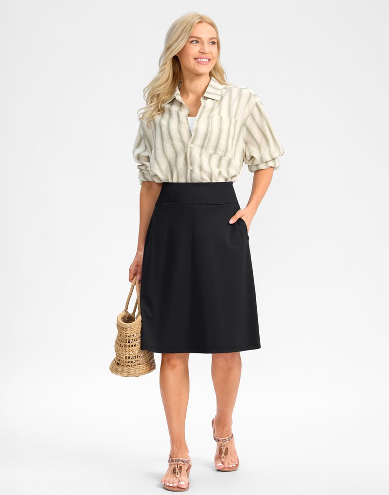 Viodia 25" Knee Length Long Skorts for Women with Pockets Dressy Casual Midi Skort Summer Travel Modest Skirts Black XL - Image 3