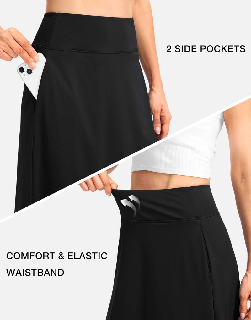 Viodia 25" Knee Length Long Skorts for Women with Pockets Dressy Casual Midi Skort Summer Travel Modest Skirts Black XL - Image 4