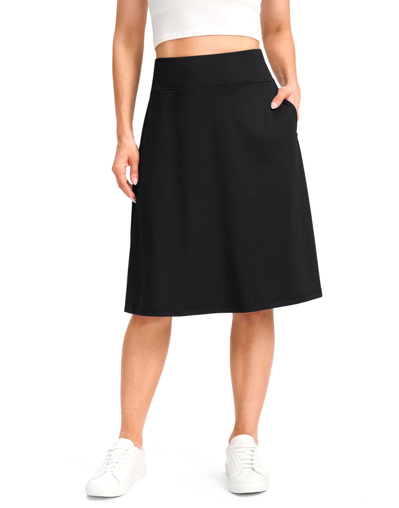 Viodia 25" Knee Length Long Skorts for Women with Pockets Dressy Casual Midi Skort Summer Travel Modest Skirts Black XL - Image 1