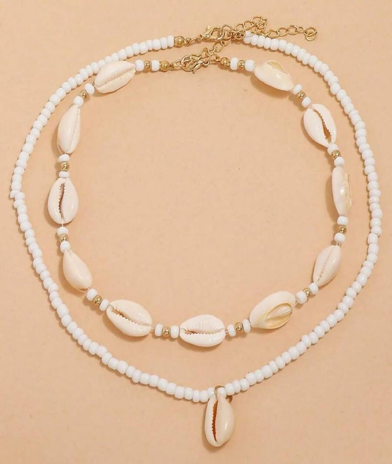 Nackiy Handmade Sea Shell Necklace Choker For Women Summer Adjustable Natural Shell Collar Necklace (Beige Braided Rope) (2 Layered) - Image 5