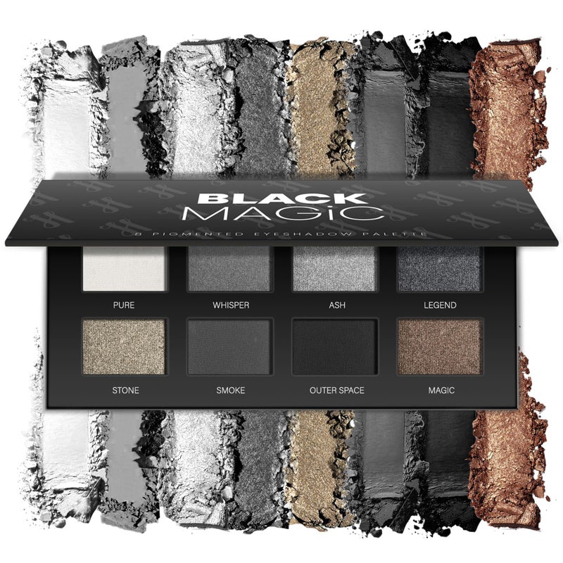 HOOMUSS Black Smoky Eye Shadow Palette 8Color Dark Grey Smokey Eyeshadow for Goth Makeup Black Silver White Gray Shade for Halloween (BlackS) - Image 1