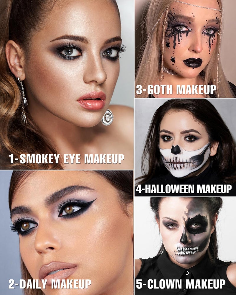 HOOMUSS Black Smoky Eye Shadow Palette 8Color Dark Grey Smokey Eyeshadow for Goth Makeup Black Silver White Gray Shade for Halloween (BlackS) - Image 4