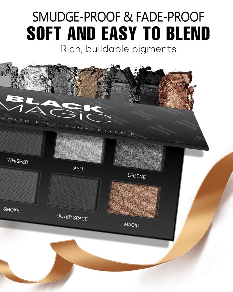 HOOMUSS Black Smoky Eye Shadow Palette 8Color Dark Grey Smokey Eyeshadow for Goth Makeup Black Silver White Gray Shade for Halloween (BlackS) - Image 2