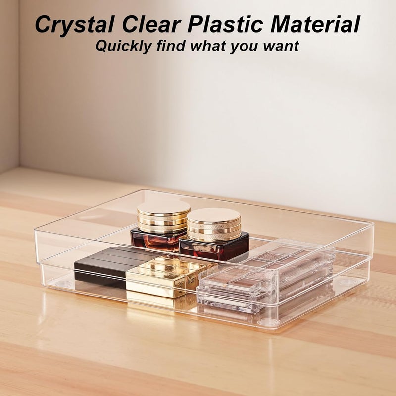 SMARTAKE 7-Piece Drawer Organizer with Non-Slip Silicone Pads, 4-Size Desk Drawer Organizer Trays Storage Tray for Makeup, Jewelries, Utensils in Bedroom Dresser, Office and Kitchen (Clear) - Image 3
