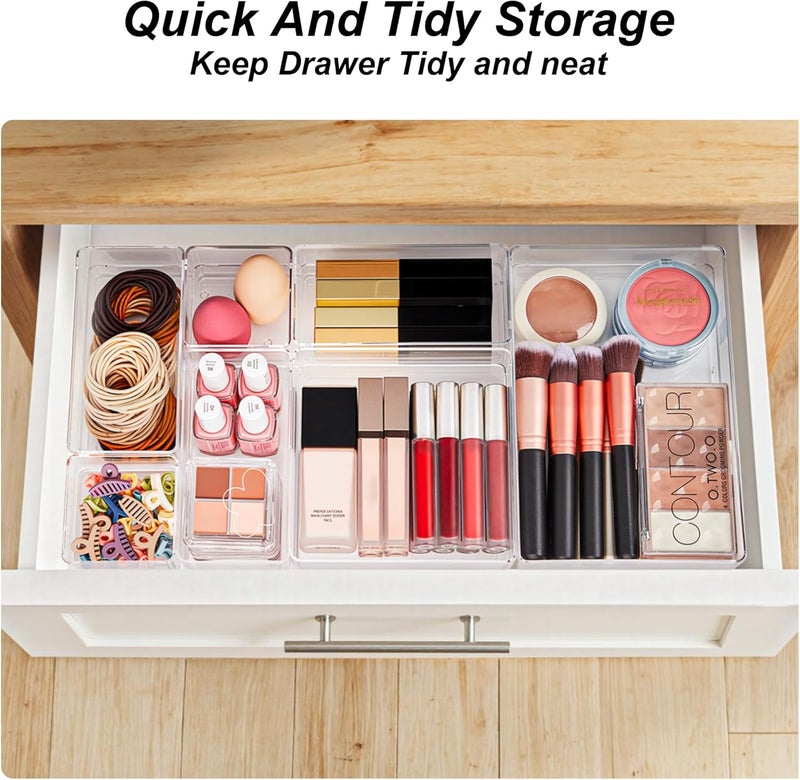 SMARTAKE 7-Piece Drawer Organizer with Non-Slip Silicone Pads, 4-Size Desk Drawer Organizer Trays Storage Tray for Makeup, Jewelries, Utensils in Bedroom Dresser, Office and Kitchen (Clear) - Image 5