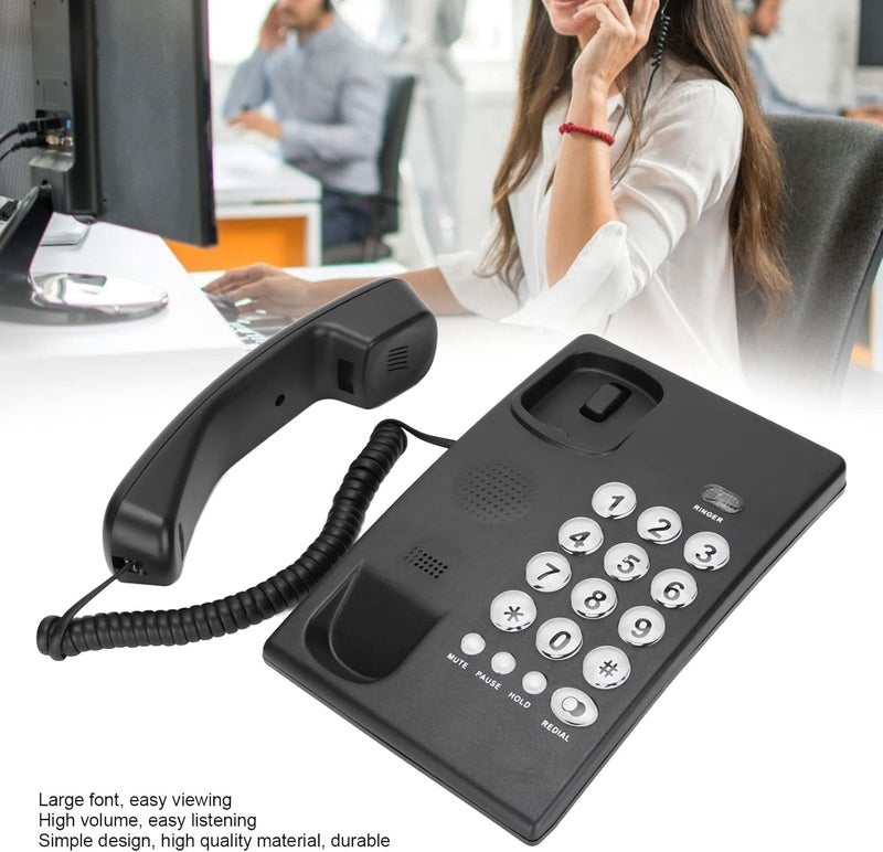 Kxt504 Wall Mountable Basic Phone, Large Fonts Keys Corded Phone Multifunctional Small Desk Landline Phones for Home Office (Black) - Image 3