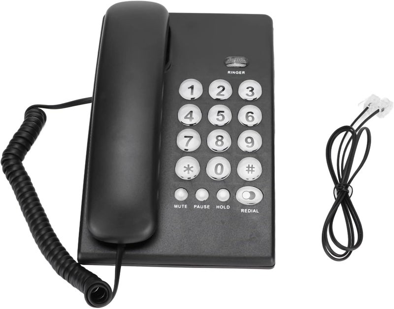 Kxt504 Wall Mountable Basic Phone, Large Fonts Keys Corded Phone Multifunctional Small Desk Landline Phones for Home Office (Black) - Image 1