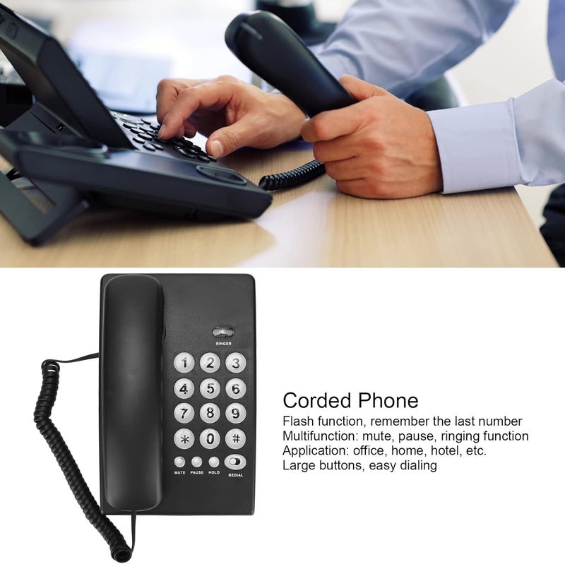 Kxt504 Wall Mountable Basic Phone, Large Fonts Keys Corded Phone Multifunctional Small Desk Landline Phones for Home Office (Black) - Image 2