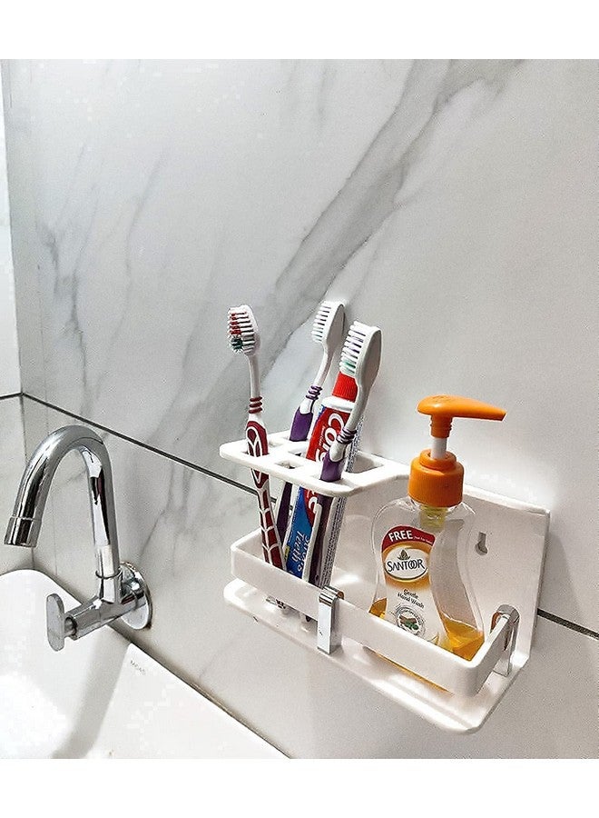 Bonsenkitchen Wall Mounted self Adhesive Acrylic Tooth Toothbrush Holder for Bathroom,Toothbrush Tumbler,Toothpaste for Bathroom Stand 8 in x (White) - Image 1