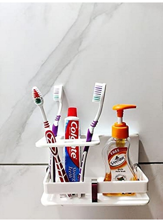 Bonsenkitchen Wall Mounted self Adhesive Acrylic Tooth Toothbrush Holder for Bathroom,Toothbrush Tumbler,Toothpaste for Bathroom Stand 8 in x (White) - Image 2