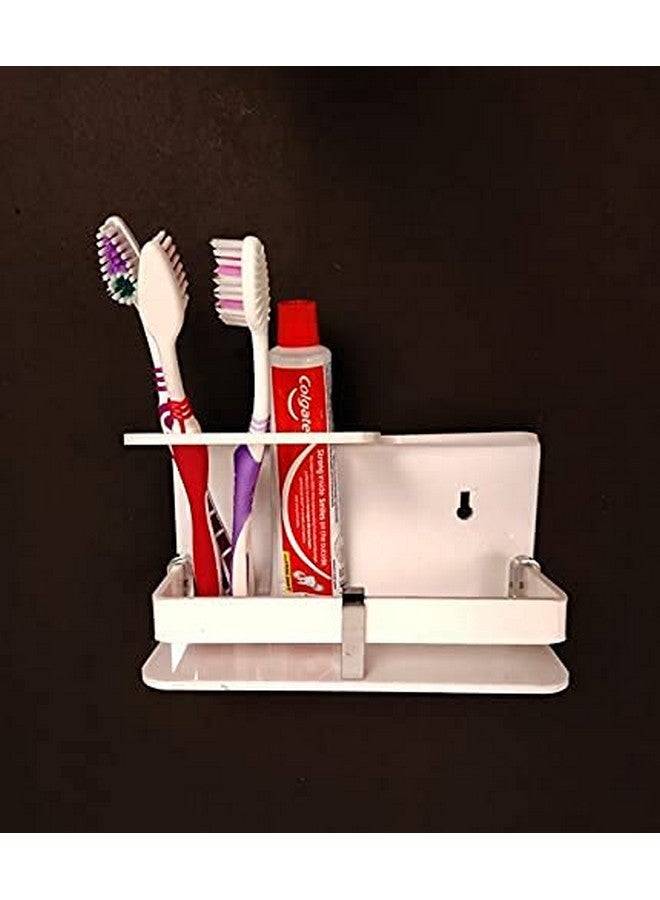 Bonsenkitchen Wall Mounted self Adhesive Acrylic Tooth Toothbrush Holder for Bathroom,Toothbrush Tumbler,Toothpaste for Bathroom Stand 8 in x (White) - Image 3