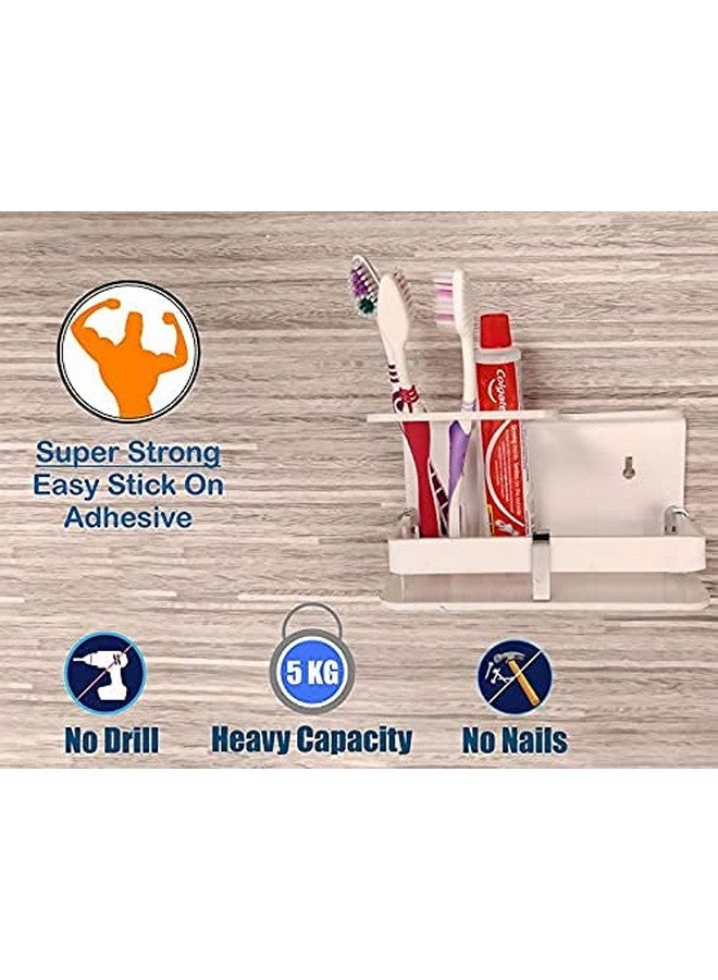 Bonsenkitchen Wall Mounted self Adhesive Acrylic Tooth Toothbrush Holder for Bathroom,Toothbrush Tumbler,Toothpaste for Bathroom Stand 8 in x (White) - Image 4
