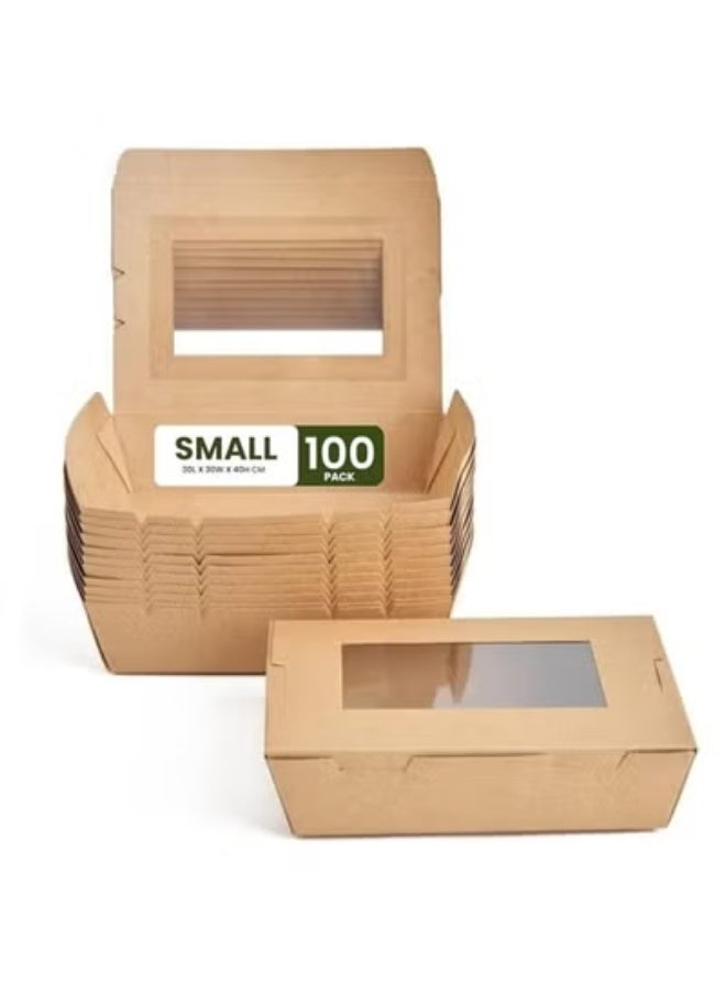 ايكواي ecoway Small Kraft Lunch Box With Window Food Container Made With Craft Paper For Meals & Dessert, Take Away Container, Disposable, Eco-friendly, Compostable, Paperbox Restaurants - Pack Of 100, Brown - Image 1