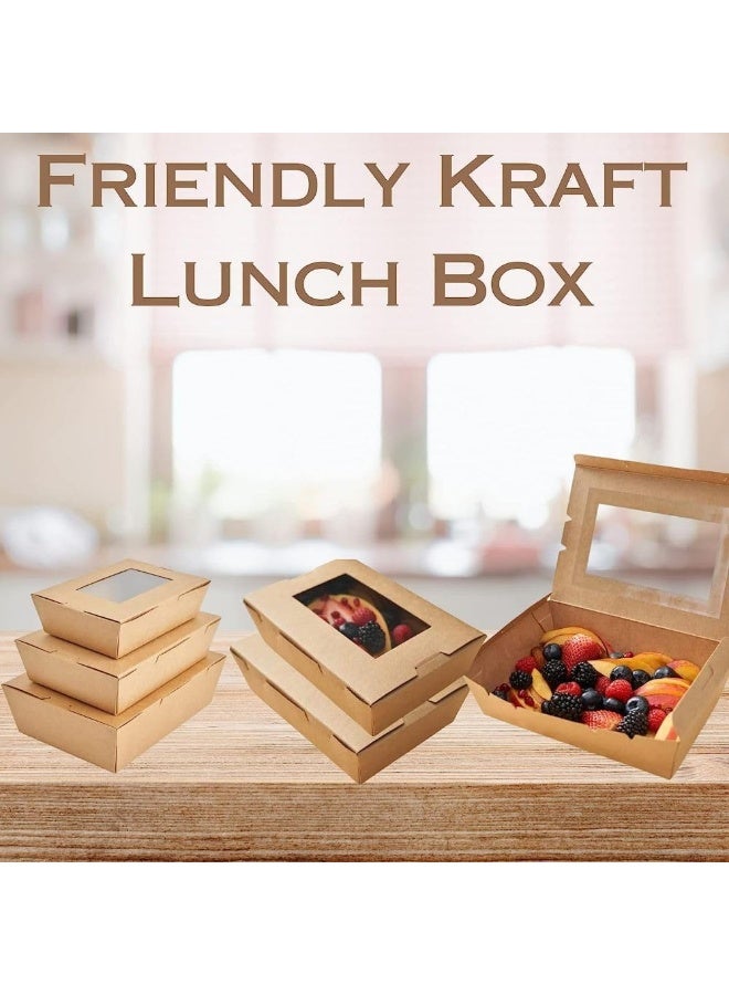 ايكواي ecoway Small Kraft Lunch Box With Window Food Container Made With Craft Paper For Meals & Dessert, Take Away Container, Disposable, Eco-friendly, Compostable, Paperbox Restaurants - Pack Of 100, Brown - Image 4