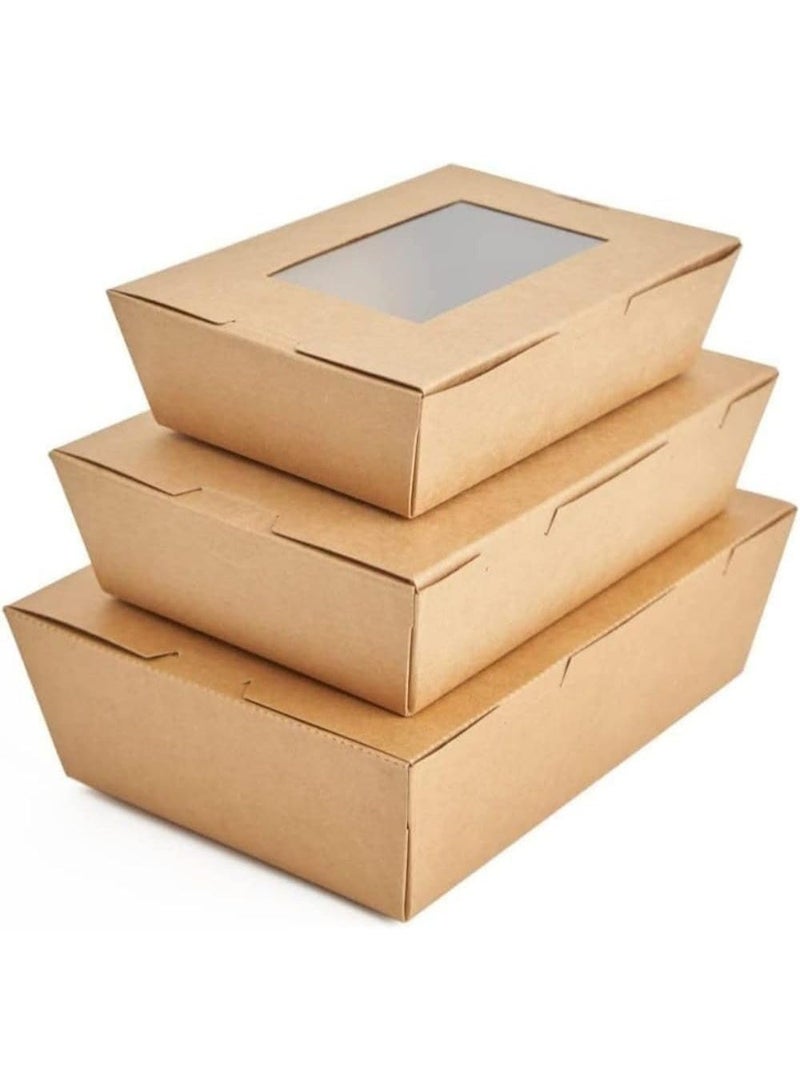 ايكواي ecoway Small Kraft Lunch Box With Window Food Container Made With Craft Paper For Meals & Dessert, Take Away Container, Disposable, Eco-friendly, Compostable, Paperbox Restaurants - Pack Of 100, Brown - Image 2