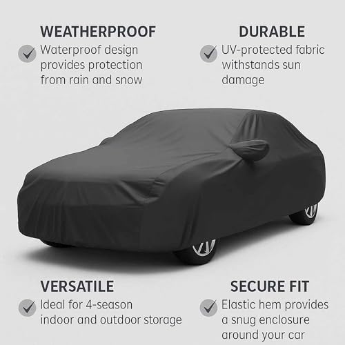 Sulfar 100% Water Resistant Car Body Cover Compatible with Mirror for Honda City i-VTEC (Triple Stitched, Full Bottom Elastic, Dark Grey) - Image 2
