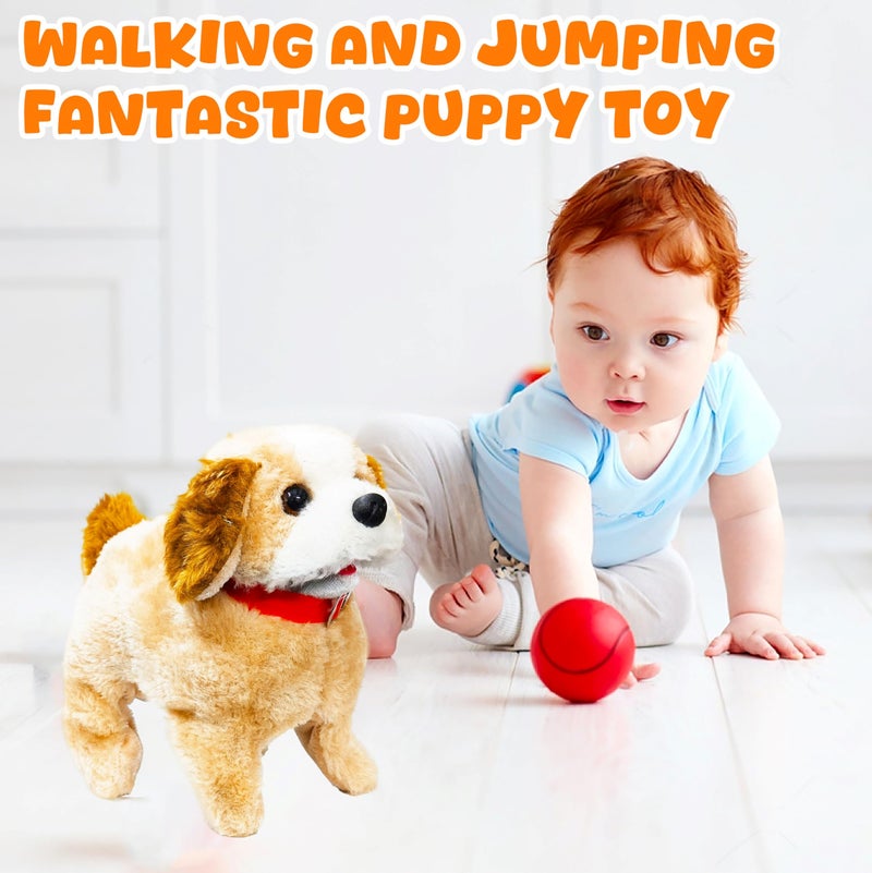 VGRASSP Jumping and Walking Dog Toy for Kids with Back Flip Action Soft Plush Dancing Puppy Electronic Pet Gift - Color As Per Stock - Image 2