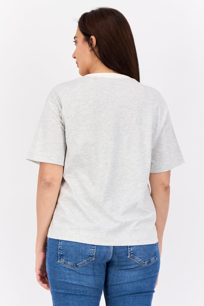 ESPRIT Women Ribbed Collar Short Sleeves Heather T-Shirts, Light Grey - Image 3