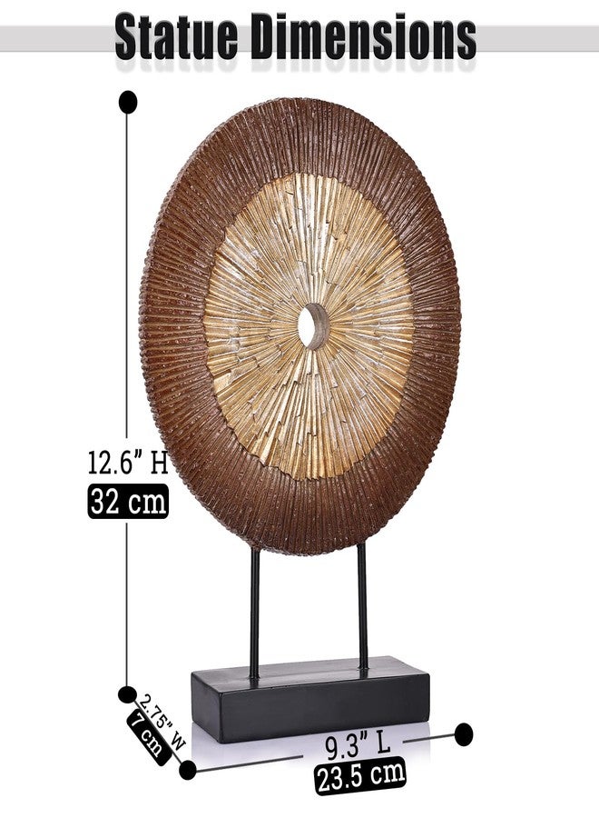 oliruim 12" Tall Abstract Brown Gold Round Sculpture - Unique Wood Color Home Decoration for Above Cupboard Decor, Living Room Coffee Table, Console, Office, Entrance, Table Centerpieces (Brown Gold) - Image 2