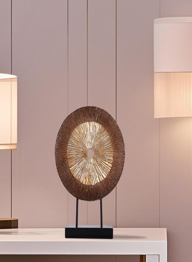 oliruim 12" Tall Abstract Brown Gold Round Sculpture - Unique Wood Color Home Decoration for Above Cupboard Decor, Living Room Coffee Table, Console, Office, Entrance, Table Centerpieces (Brown Gold) - Image 3
