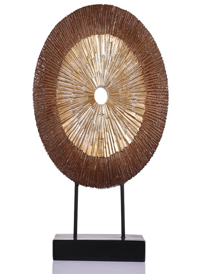 oliruim 12" Tall Abstract Brown Gold Round Sculpture - Unique Wood Color Home Decoration for Above Cupboard Decor, Living Room Coffee Table, Console, Office, Entrance, Table Centerpieces (Brown Gold) - Image 1