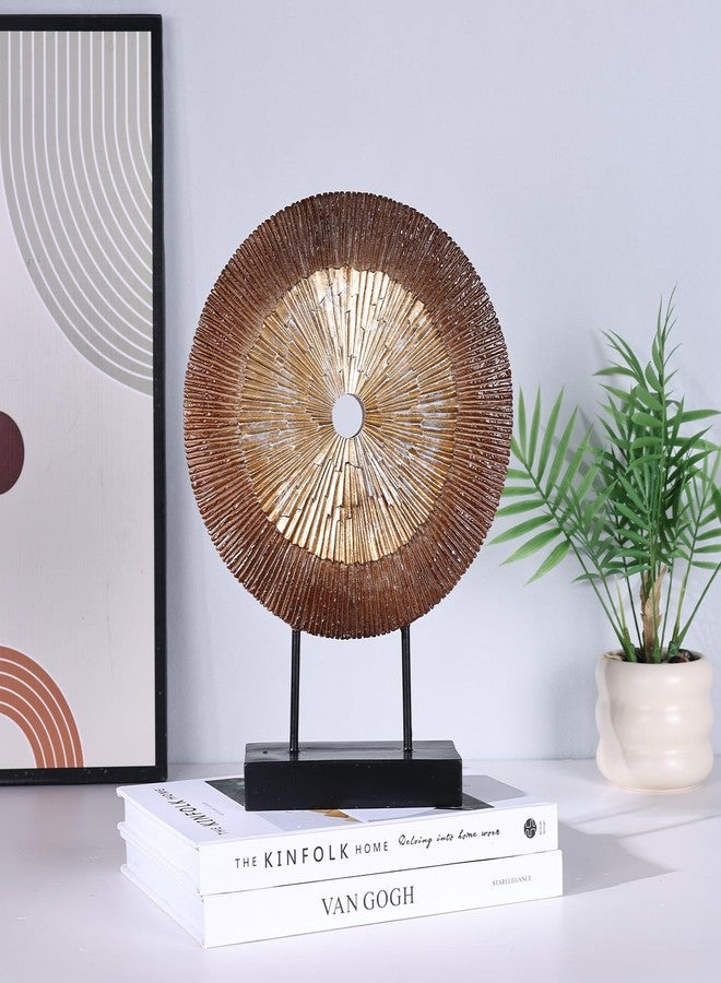 oliruim 12" Tall Abstract Brown Gold Round Sculpture - Unique Wood Color Home Decoration for Above Cupboard Decor, Living Room Coffee Table, Console, Office, Entrance, Table Centerpieces (Brown Gold) - Image 5