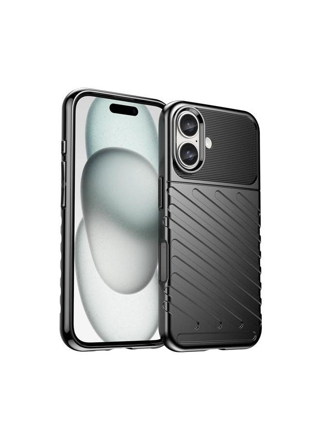 erorex - For iPhone 16 Thunderbolt Shockproof Soft TPU Phone Case(Black) - Image 1