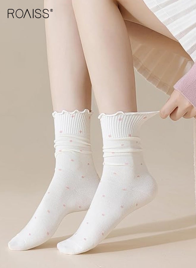 رويس مجموعة جوارب نسائية مكشكشة مكونة من 6 أزواج من جوارب الكاحل القطنية القابلة للتنفس مع حواف منقطة، جوارب منخفضة القطع قابلة للتنفس للنساء، جوارب دائرية لطيفة كاجوال للأحذية المسطحة - Image 3
