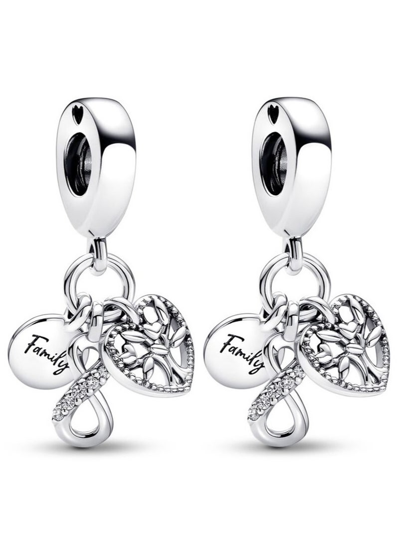 2Pcs Family Love Mom Mouse Heart Charms for Bracelets Necklace ,925 Valentine's Day Mother's Day Jewelry Charm for Women - Image 1