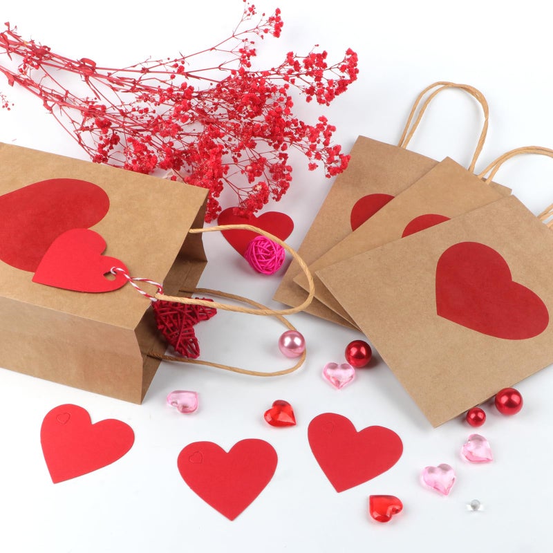 Jangostor 12 Pack Valentines Day Gift Bags with Tags Valentines Kraft Paper Bags Valentines Candy Bags with Handles Heart Love Party Favor Bags for Valentine's Day Wedding Anniversary Birthday Party - Image 4